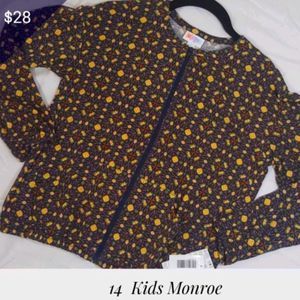 NWT LuLaRoe Kids Monroe Zipper Jacket size 14